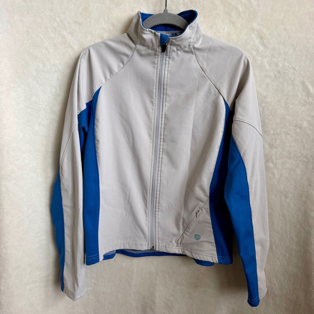 Pearl Izumi Cream Blue Fleece Lined Softshell Cycling Jacket Womens Sz Medium